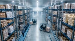 Aerial cold storage warehouse illustrating catch weight vs net weight