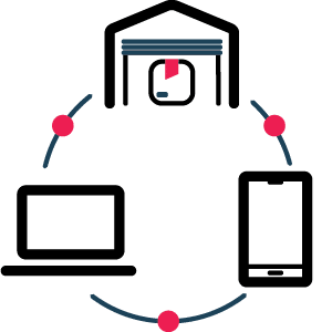 connections with a laptop, warehouse, and phone