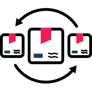 3 boxes in a line with circular arrows showing automatic action