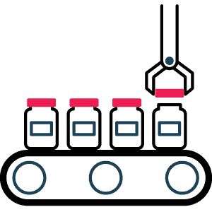 conveyor belt with pharmaceuticals - medicine bottles