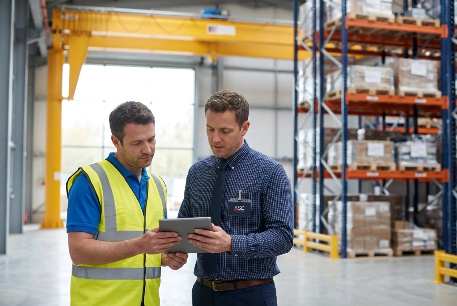 manager and worker using manufacturing capacity planning software