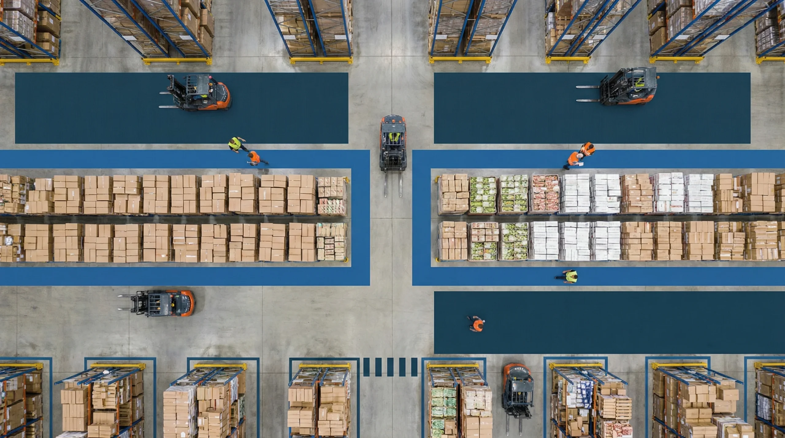 Overhead view of warehouse zones.